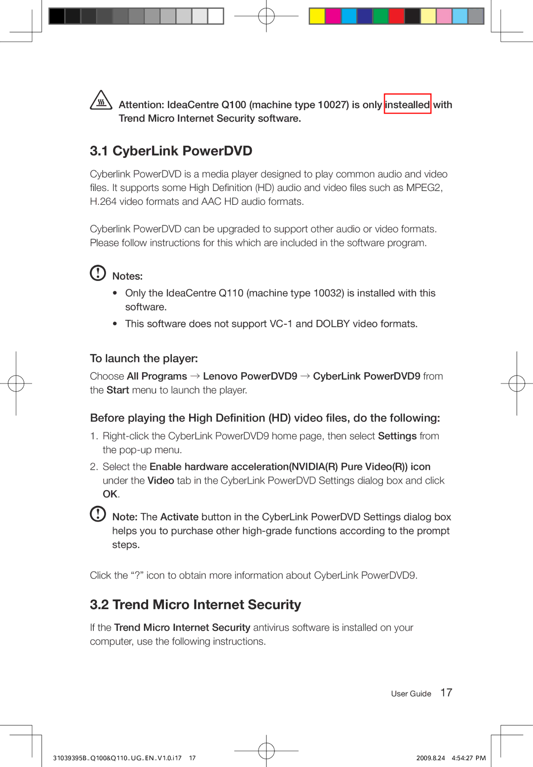 Lenovo Q100, Q110 manual CyberLink PowerDVD, Trend Micro Internet Security 