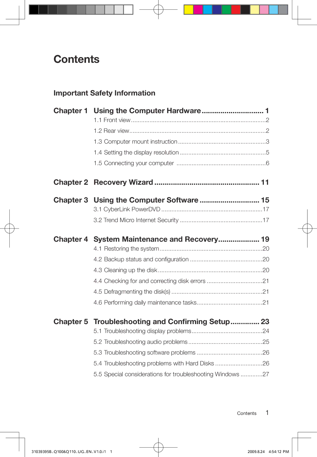 Lenovo Q100, Q110 manual Contents 