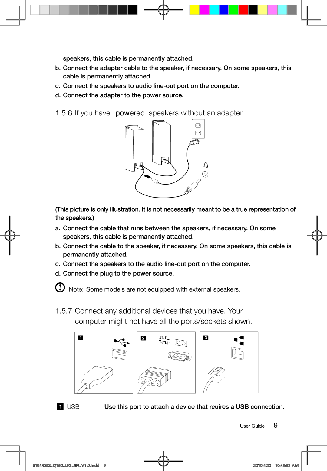 Lenovo Q150 manual If you have powered speakers without an adapter, Usb 