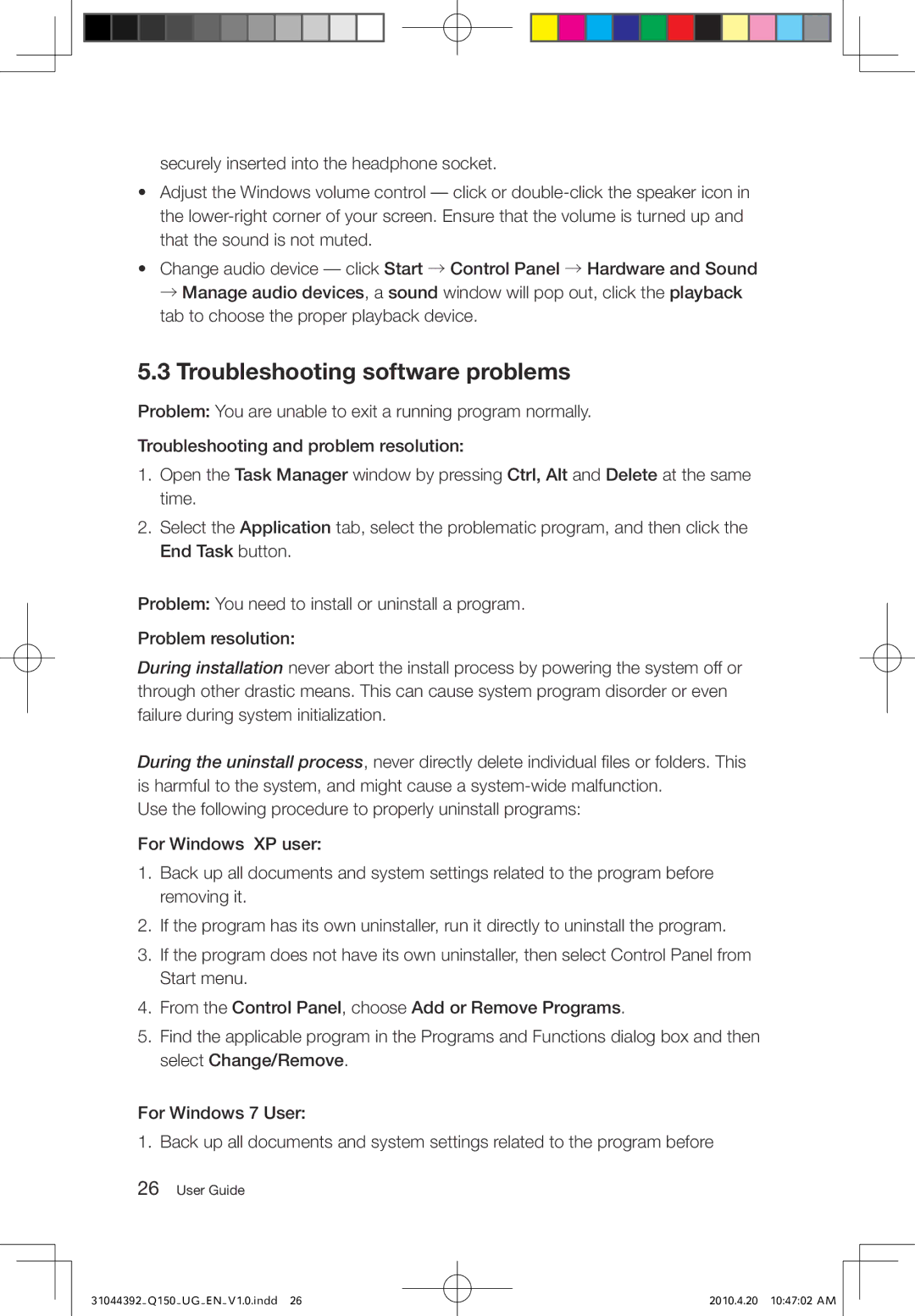 Lenovo Q150 manual Troubleshooting software problems 