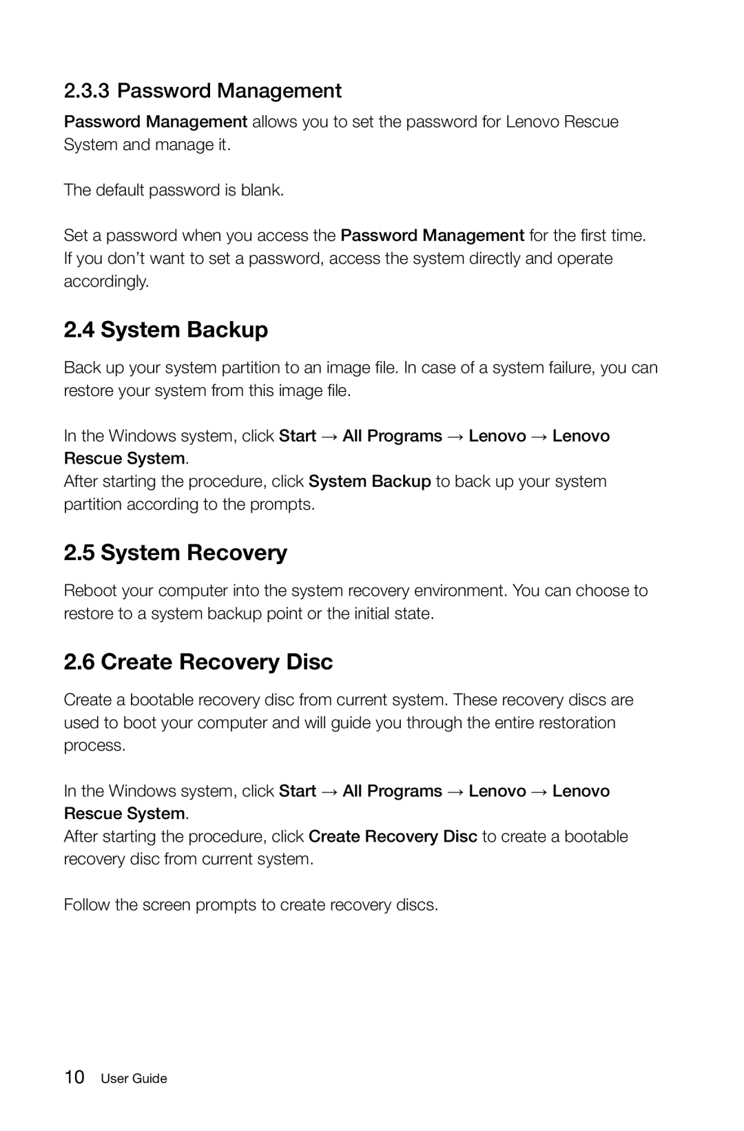 Lenovo Q180 Series manual System Backup, System Recovery, Create Recovery Disc 