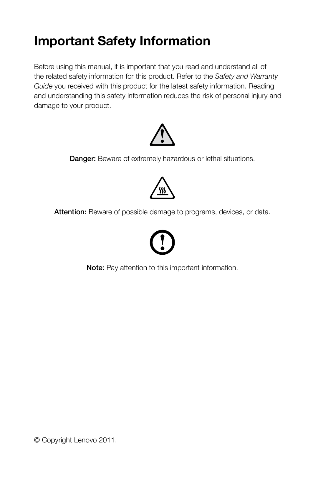 Lenovo Q180 Series manual Important Safety Information 