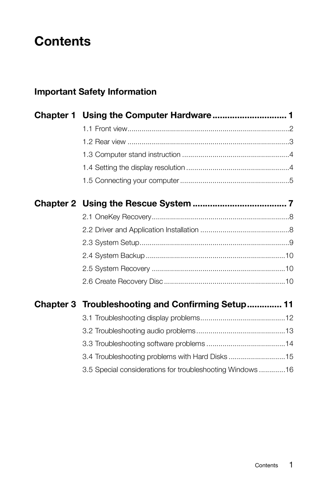 Lenovo Q180 Series manual Contents 