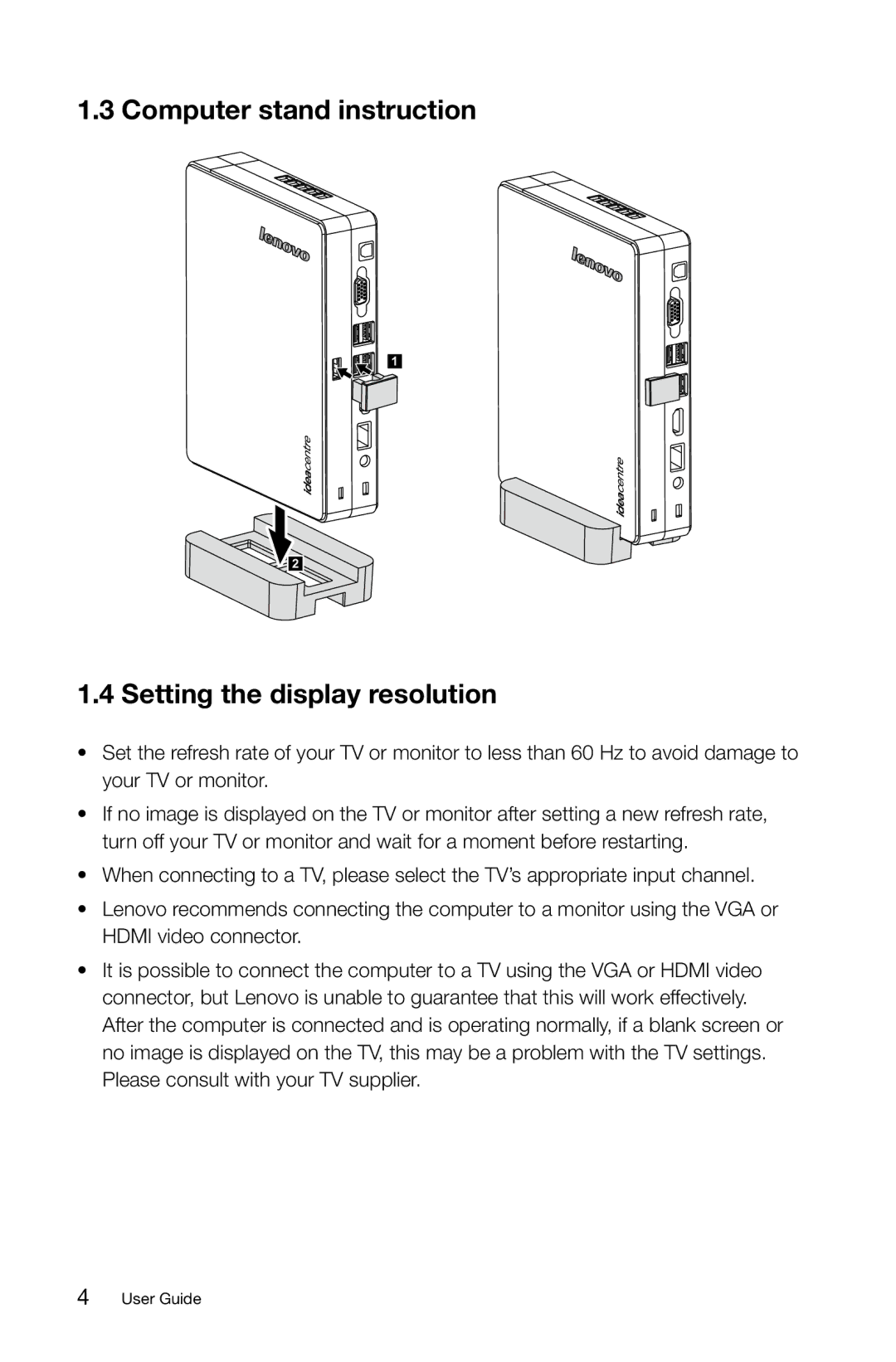 Lenovo Q180 Series manual Computer stand instruction Setting the display resolution 