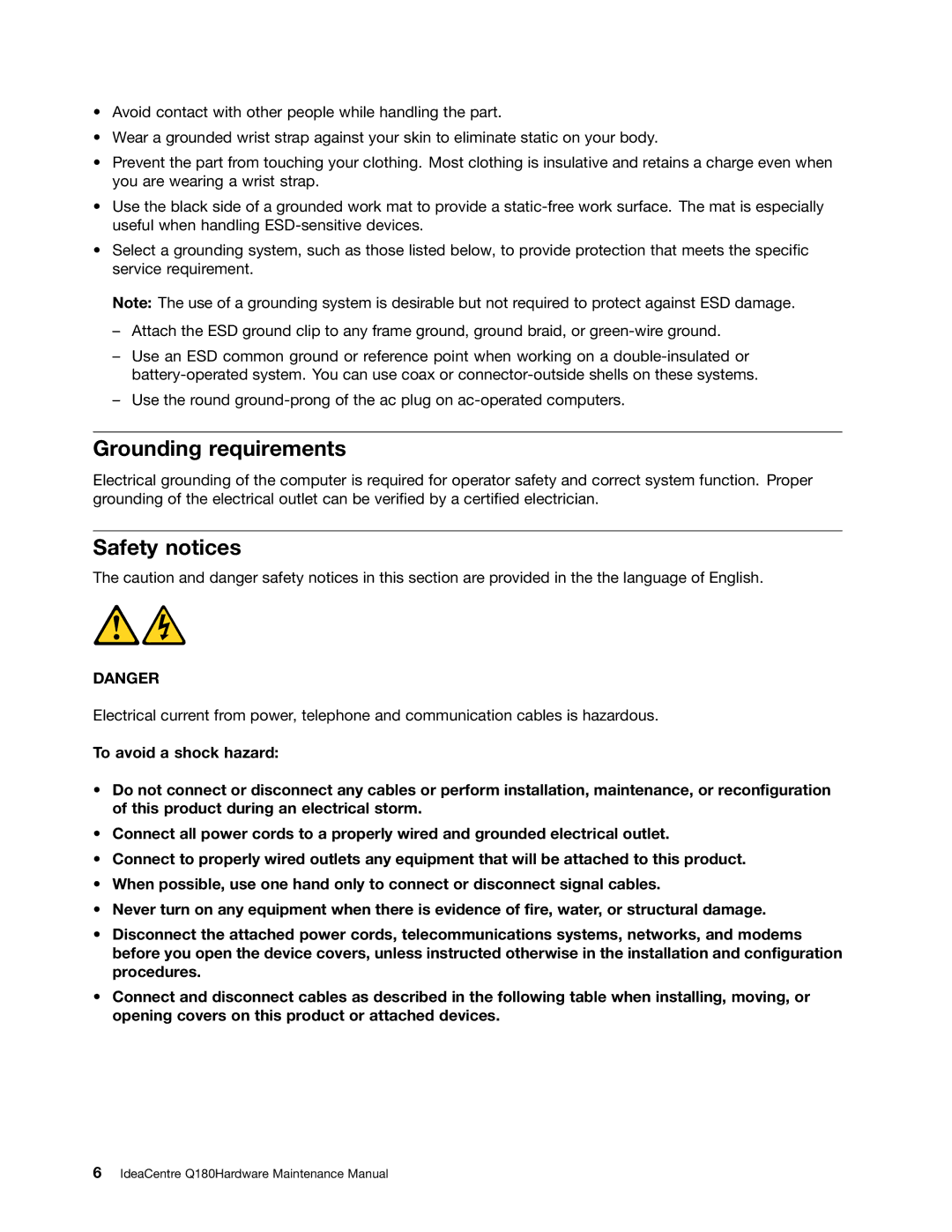 Lenovo Q180 manual Grounding requirements, Safety notices 