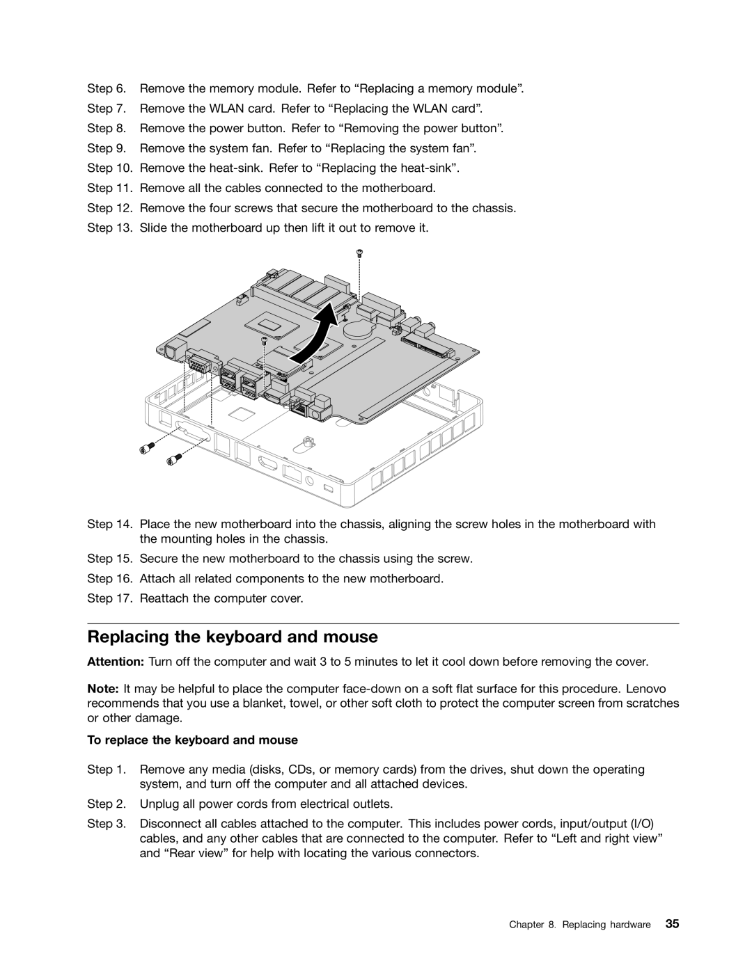 Lenovo 6281, Q190 manual Replacing the keyboard and mouse, To replace the keyboard and mouse 