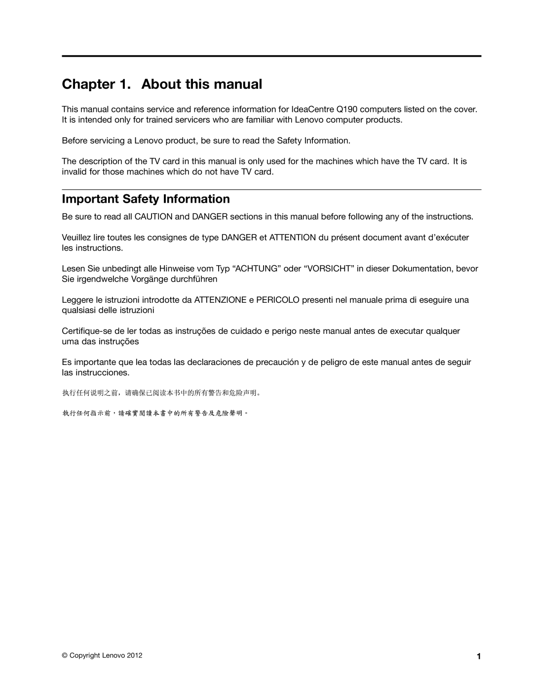 Lenovo 6281, Q190 About this manual, Important Safety Information 