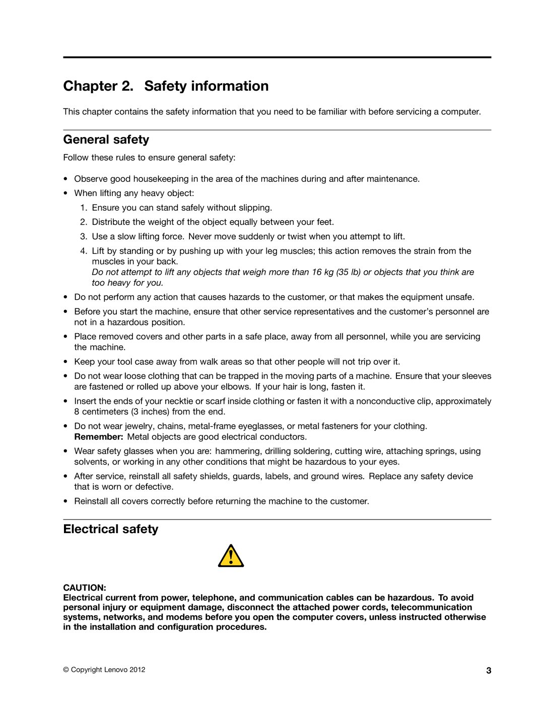 Lenovo 6281, Q190 manual Safety information, General safety, Electrical safety 