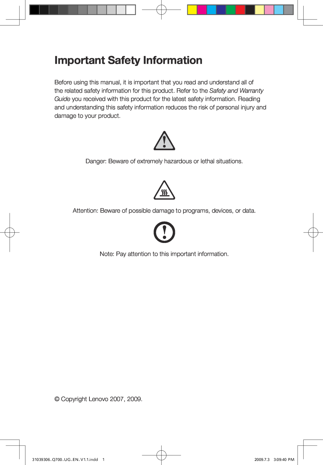 Lenovo Q700 manual Important Safety Information 