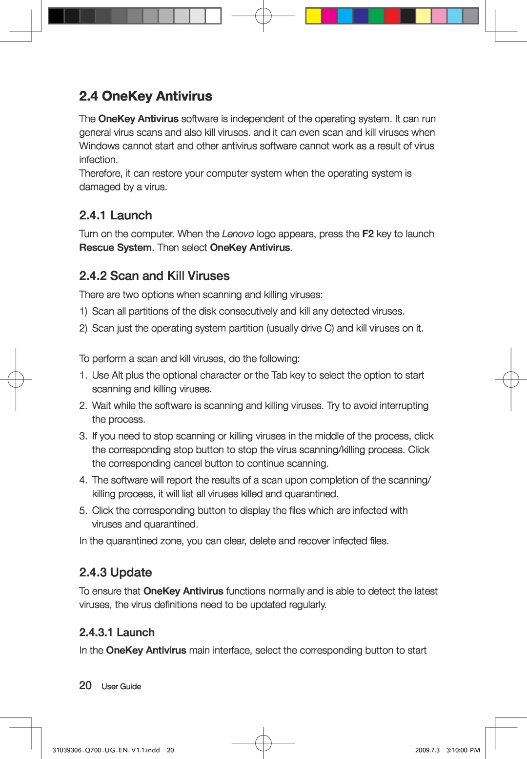 Lenovo Q700 manual OneKey Antivirus, Launch, Scan and Kill Viruses, Update 