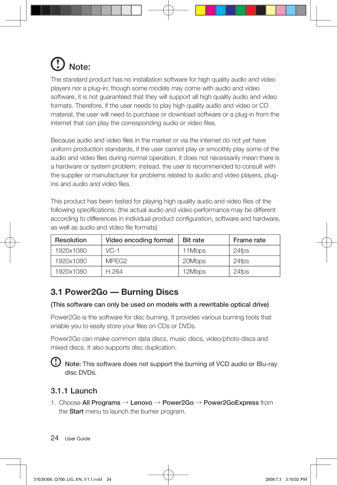 Lenovo Q700 manual Power2Go Burning Discs, Launch 