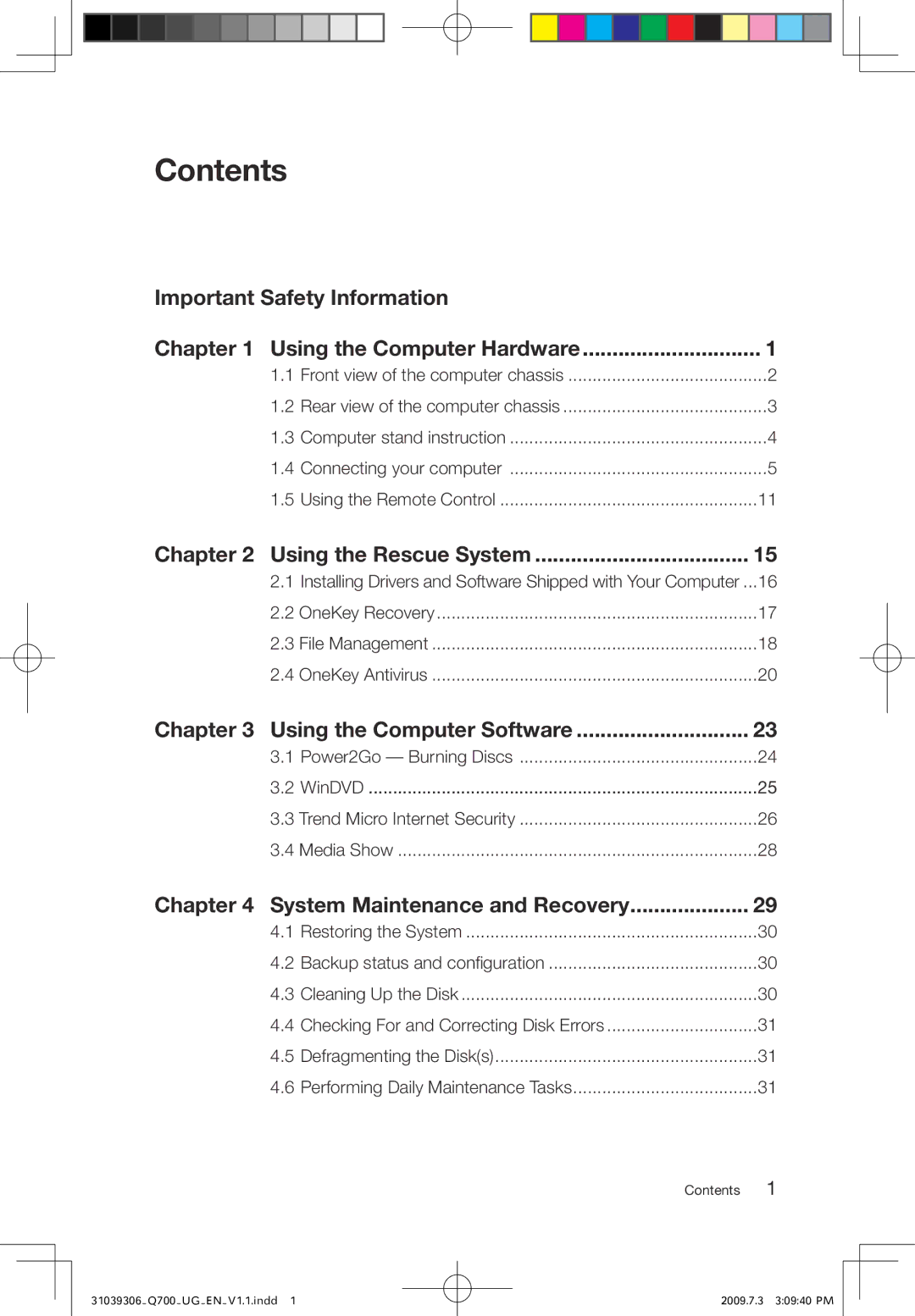 Lenovo Q700 manual Contents 