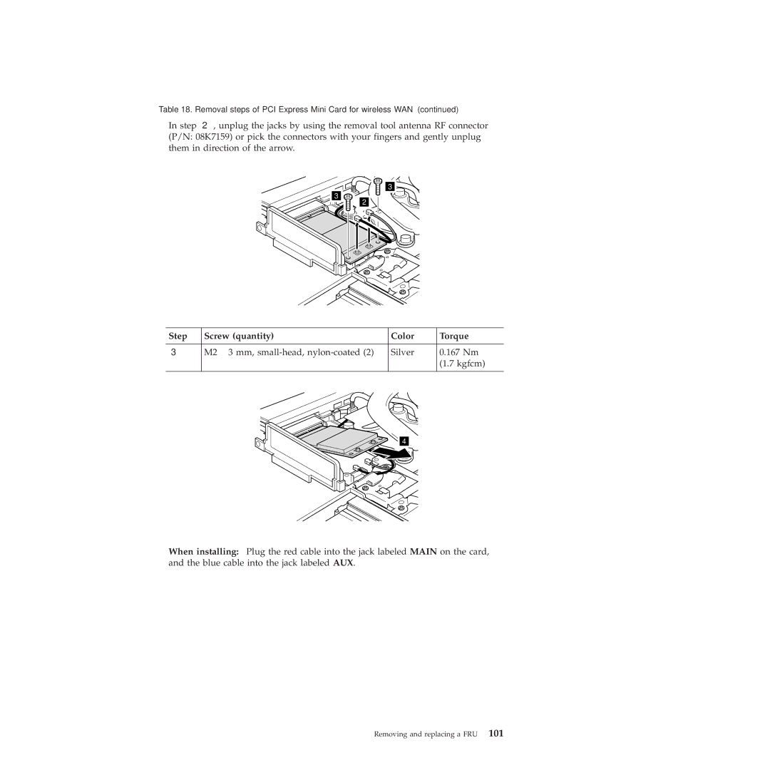 Lenovo R400 manual Step Screw quantity Color Torque 