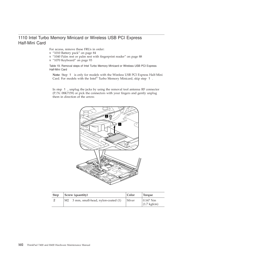 Lenovo R400 manual M2 ⋅ 3 mm, small-head, nylon-coated Silver 167 Nm Kgfcm 