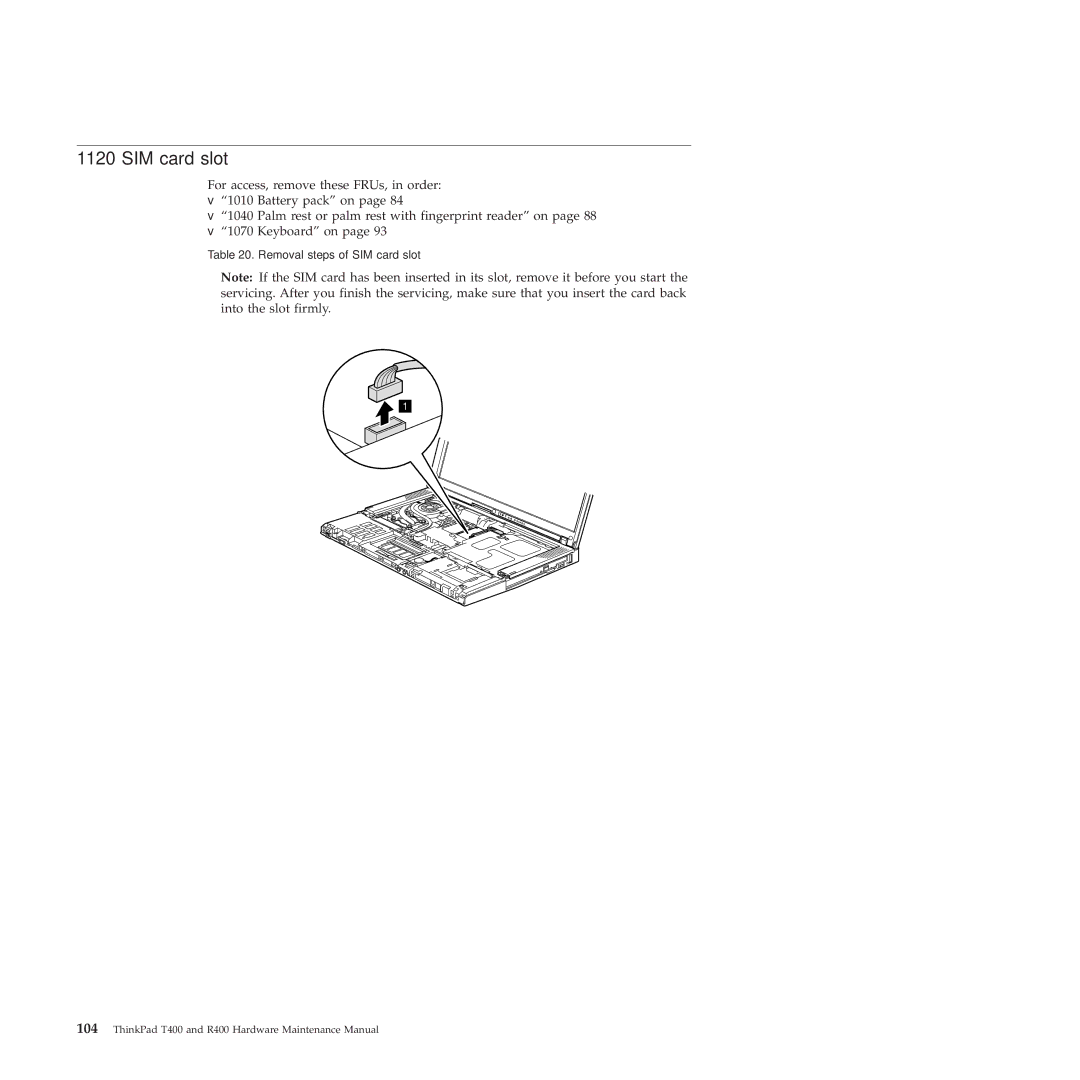 Lenovo R400 manual SIM card slot 