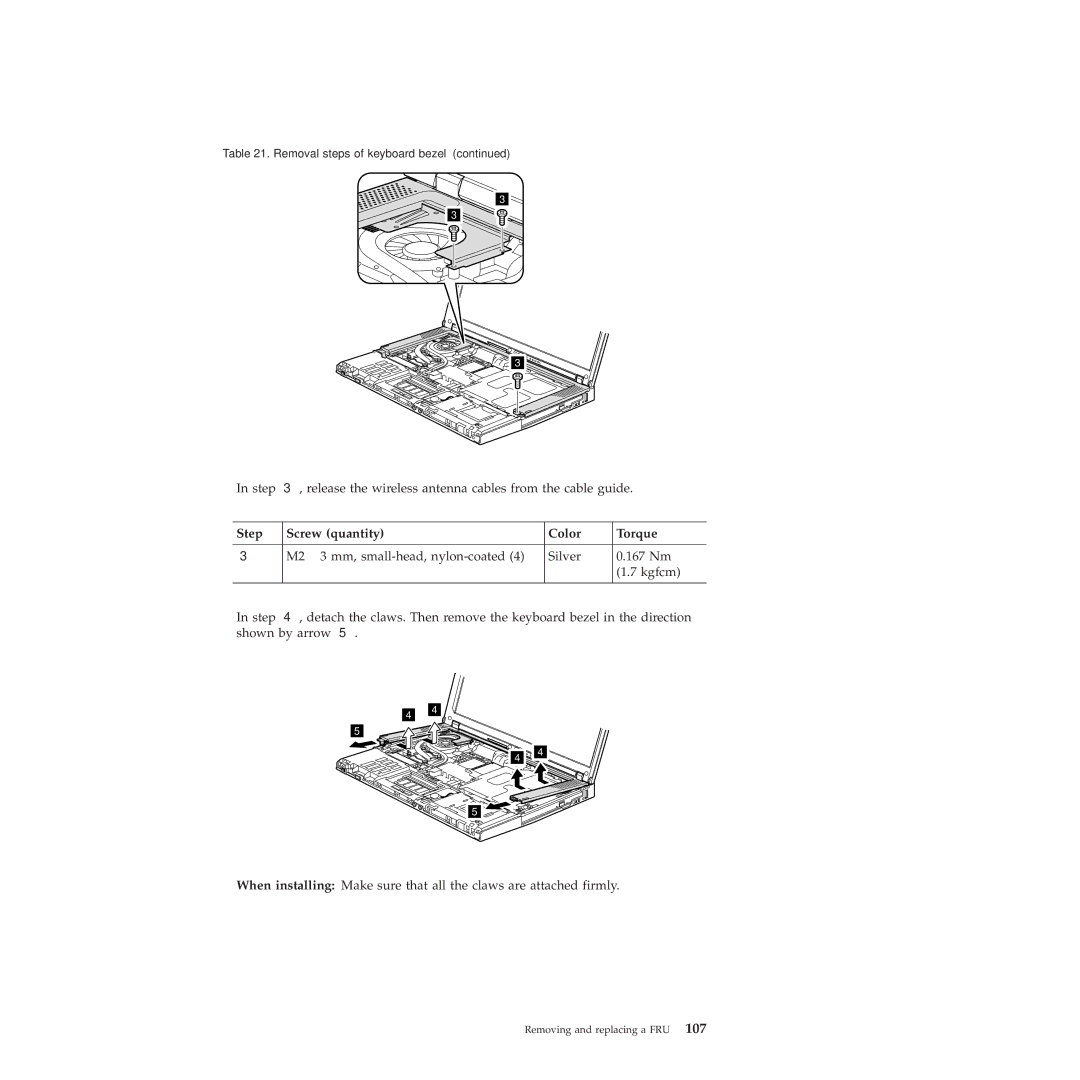 Lenovo R400 manual Step Screw quantity Color Torque 