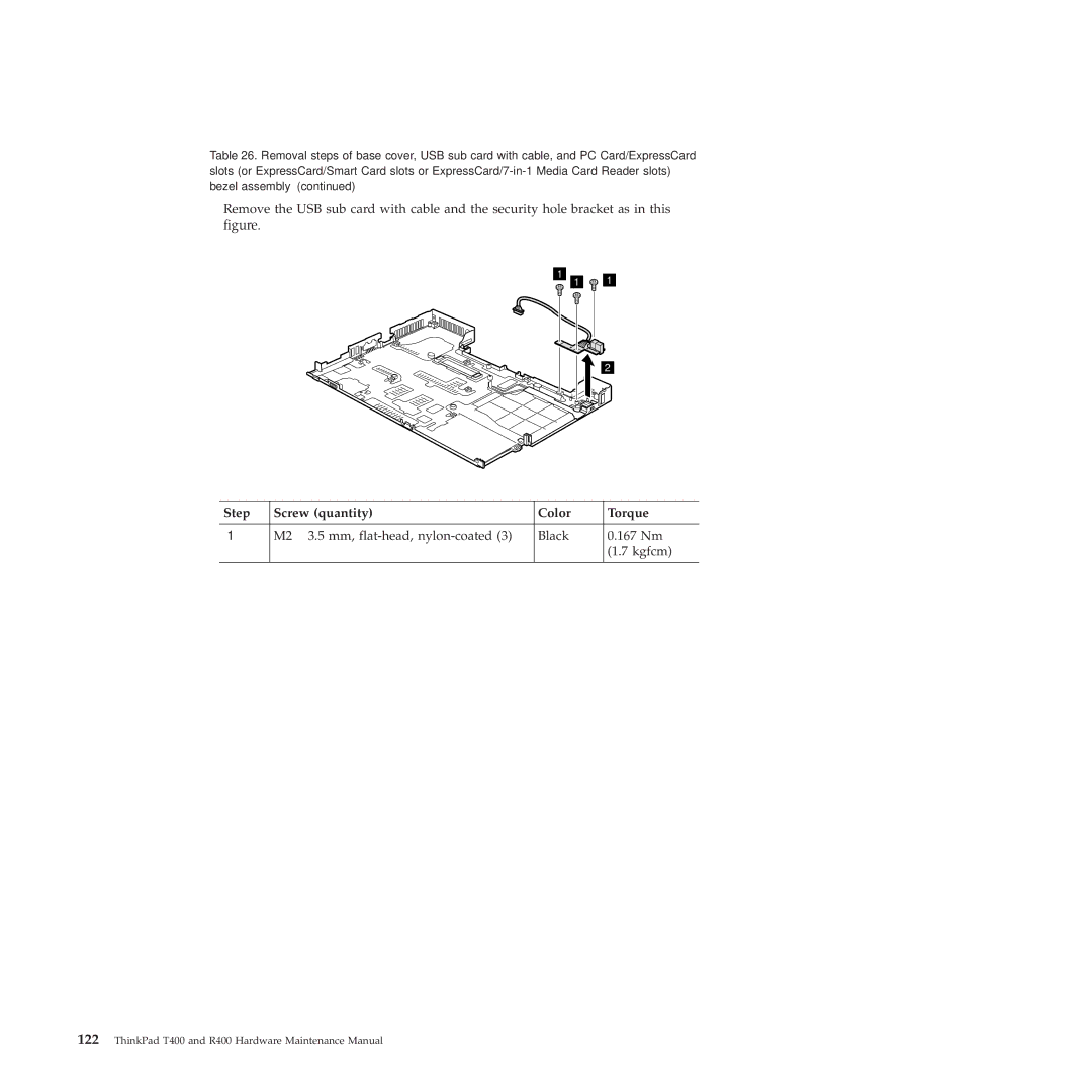 Lenovo R400 manual M2 ⋅ 3.5 mm, flat-head, nylon-coated Black 167 Nm Kgfcm 