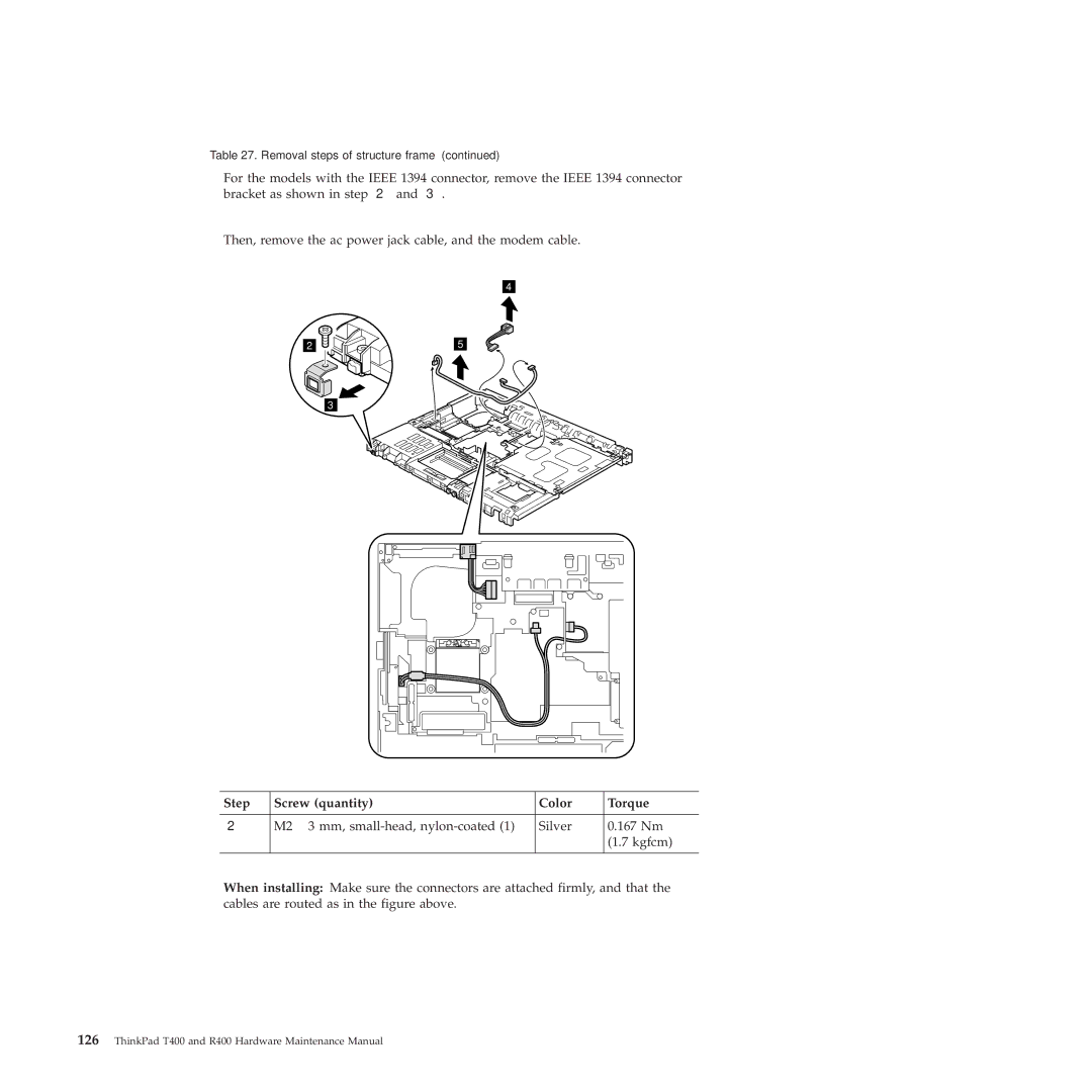 Lenovo R400 manual Step Screw quantity Color Torque 