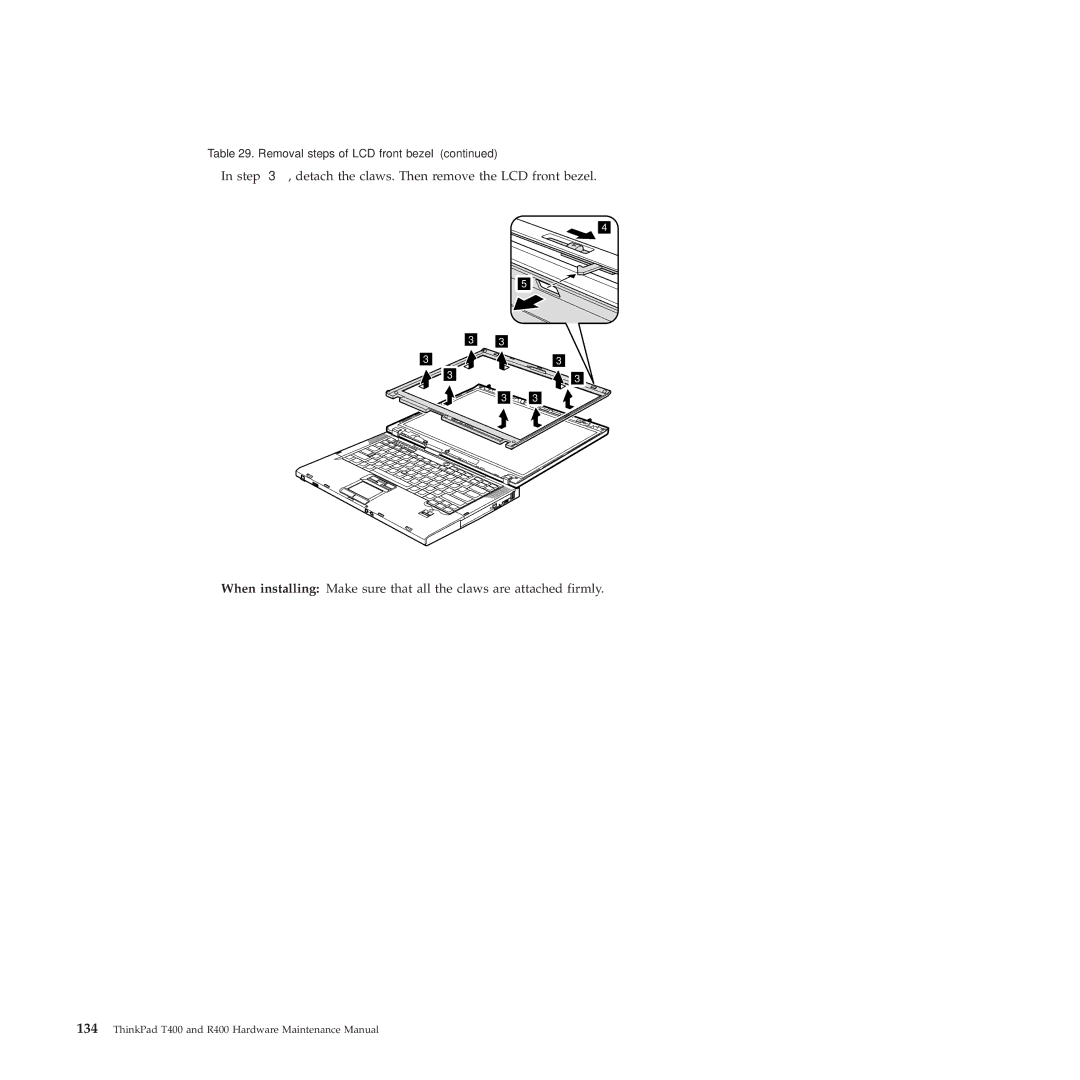 Lenovo R400 manual Removal steps of LCD front bezel 