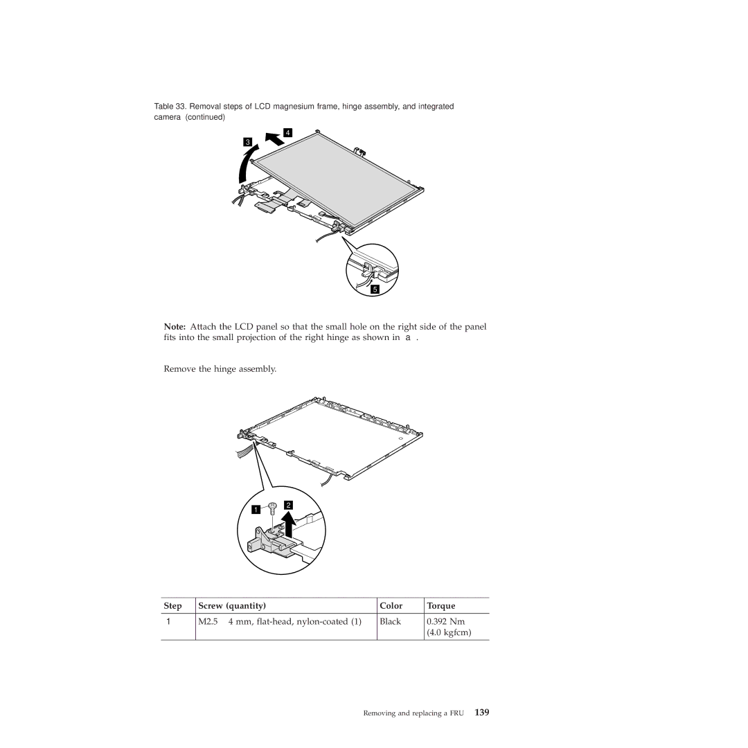 Lenovo R400 manual Step Screw quantity Color Torque 