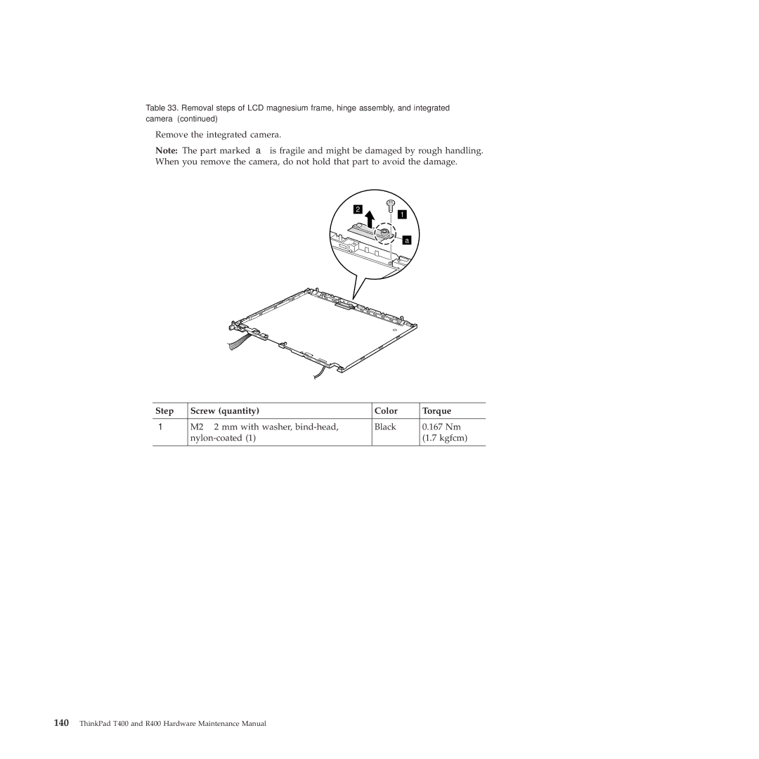 Lenovo R400 manual Remove the integrated camera 