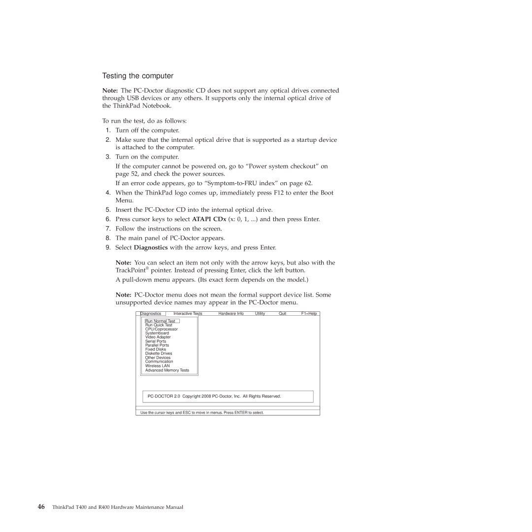 Lenovo R400 manual Testing the computer 