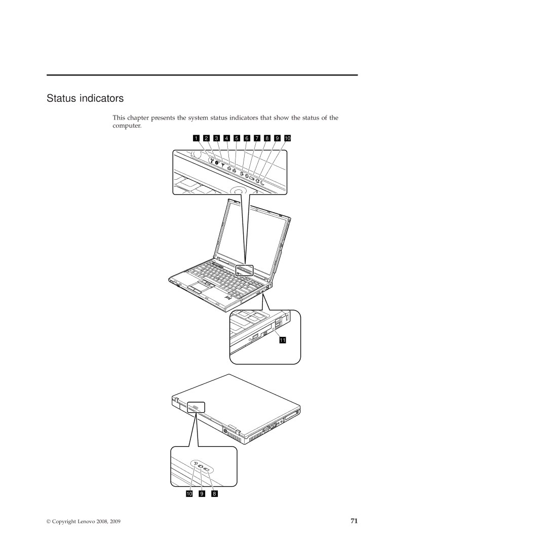 Lenovo R400 manual Status indicators 