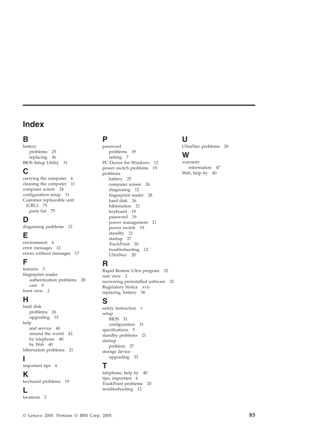 Lenovo R50 manual Index 