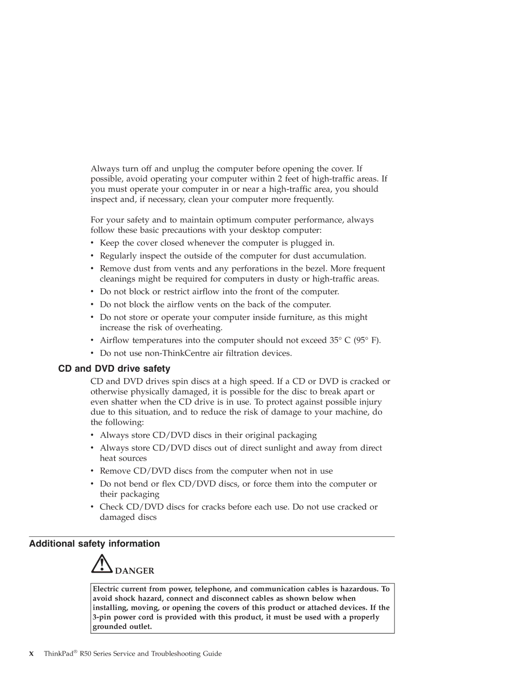 Lenovo R50 manual CD and DVD drive safety, Additional safety information 