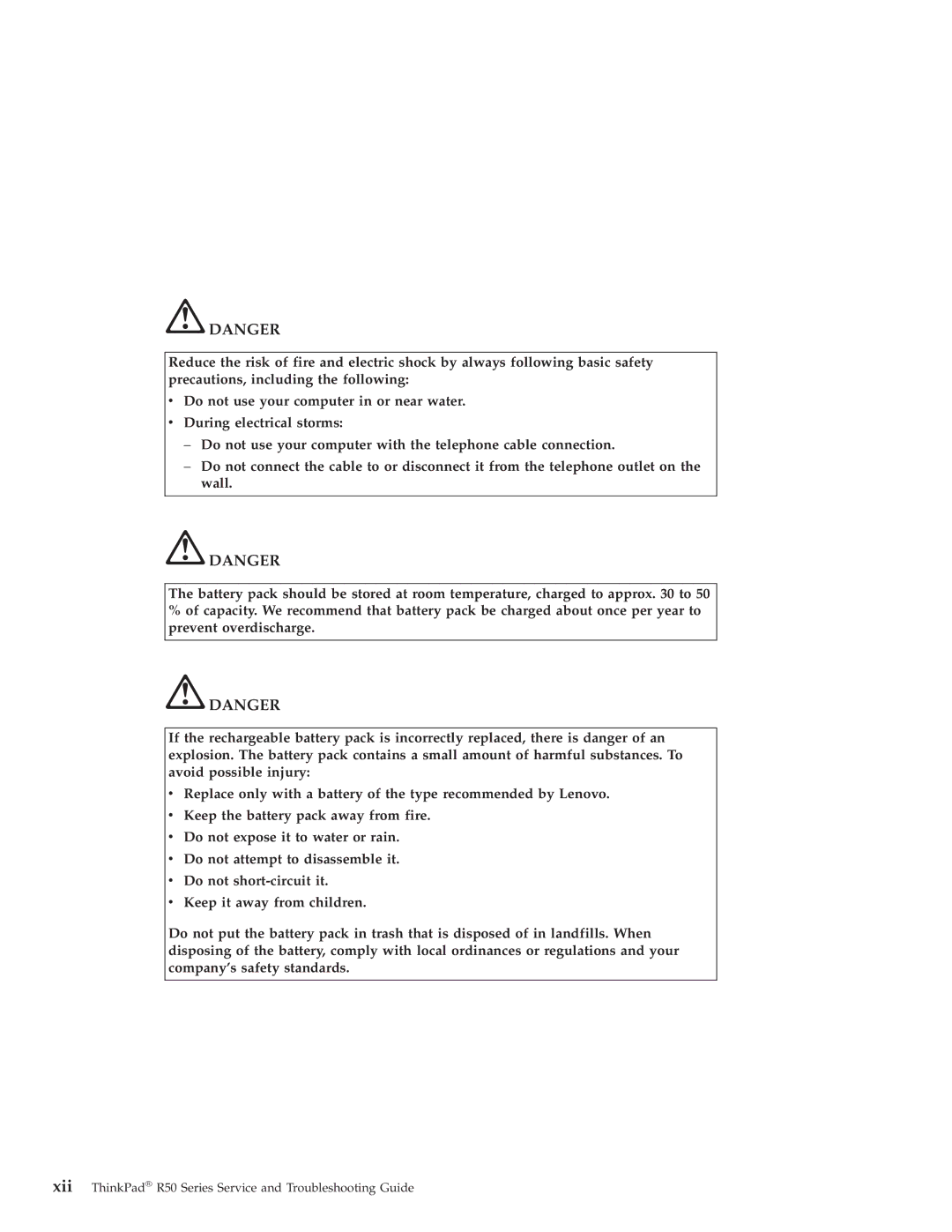 Lenovo manual Xii ThinkPad R50 Series Service and Troubleshooting Guide 