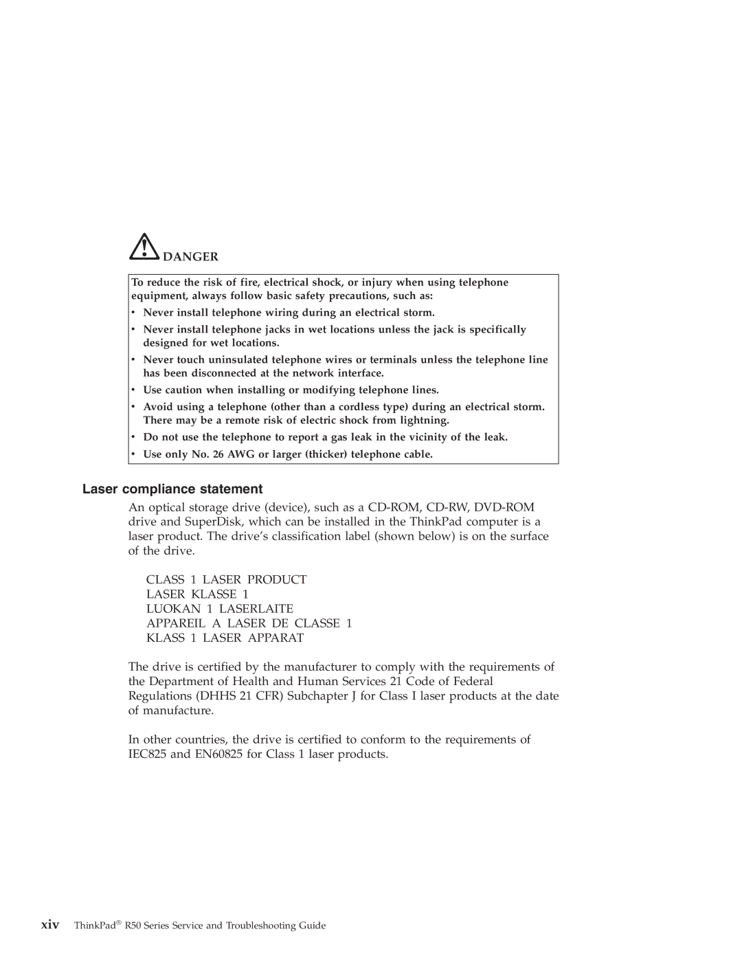 Lenovo R50 manual Laser compliance statement 