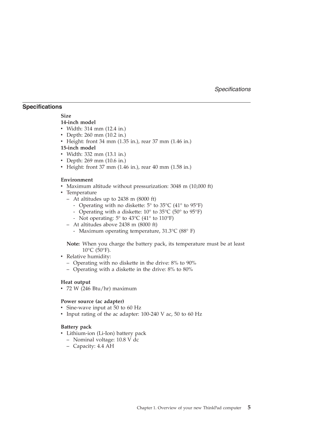 Lenovo R50 manual Specifications 