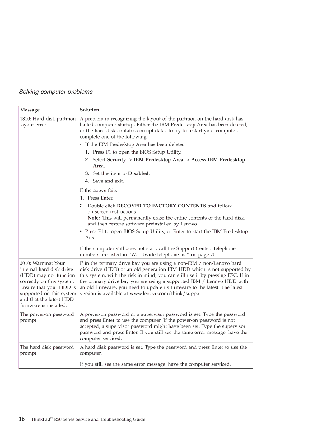 Lenovo R50 manual Select Security -IBM Predesktop Area -Access IBM Predesktop 