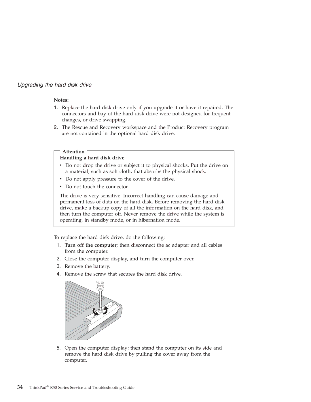 Lenovo R50 manual Upgrading the hard disk drive, Handling a hard disk drive 