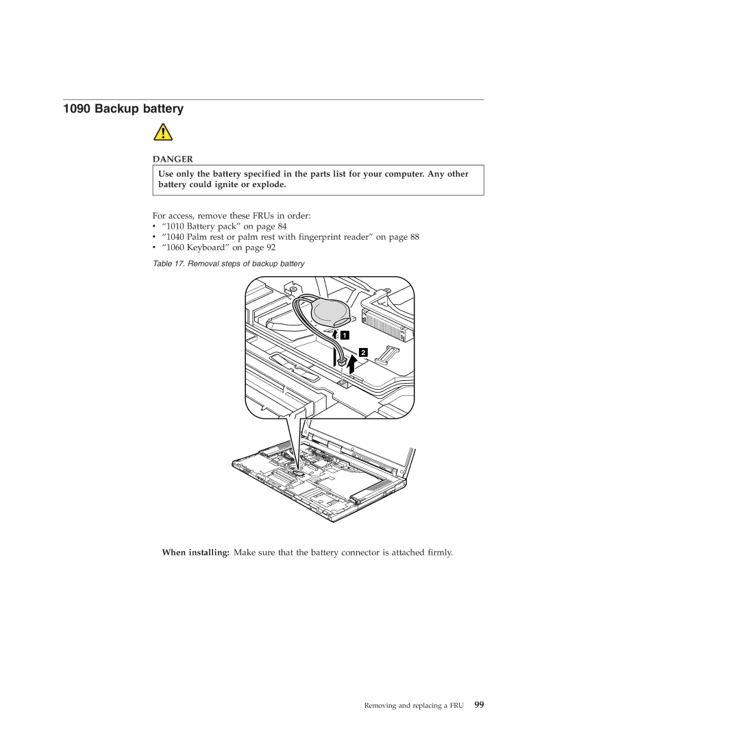 Lenovo R500 manual Backup battery 