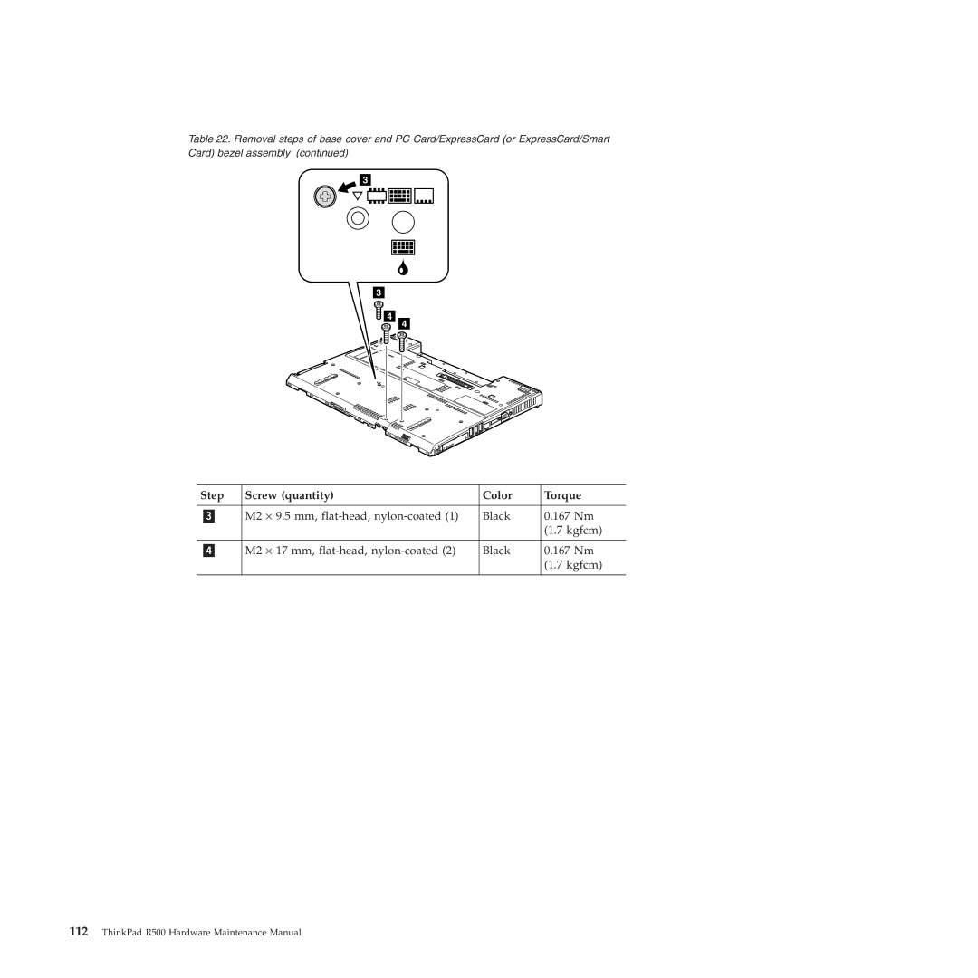 Lenovo R500 manual Step Screw quantity Color Torque 