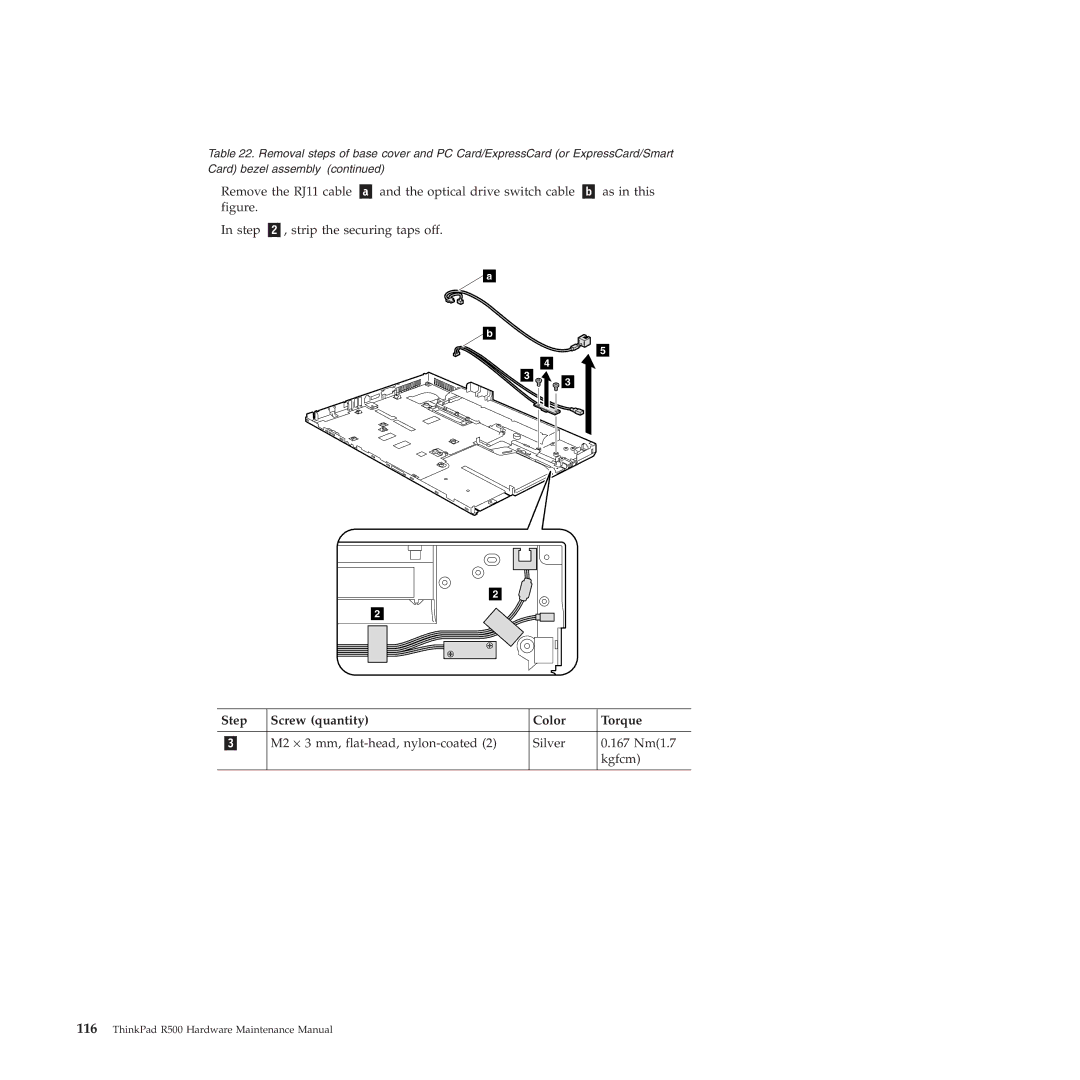 Lenovo R500 manual Step Screw quantity Color Torque 