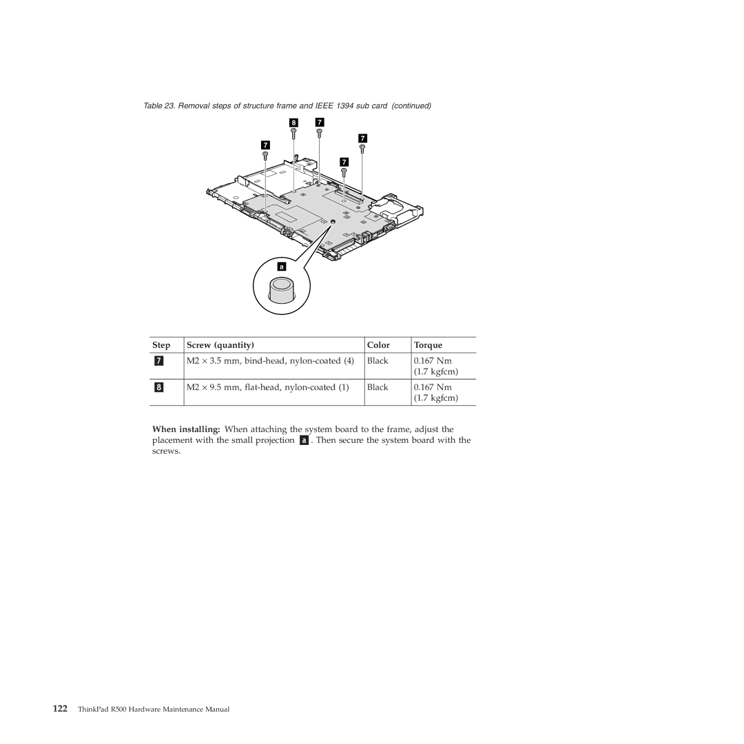 Lenovo R500 manual Step Screw quantity Color Torque 