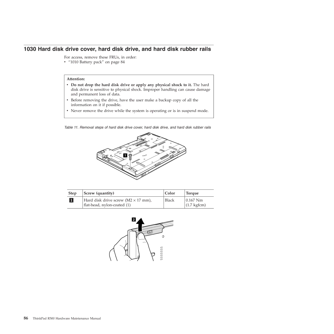 Lenovo R500 manual Step Screw quantity Color Torque 