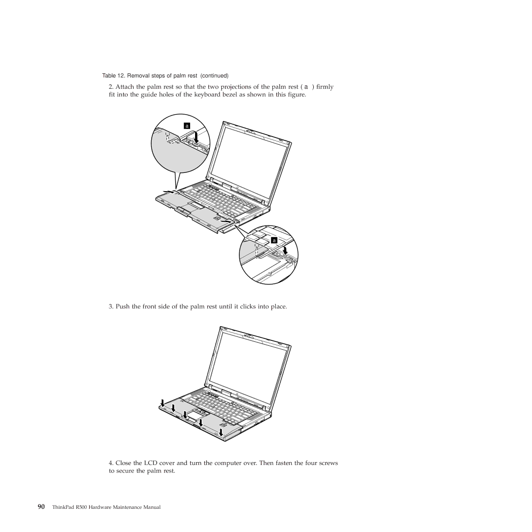 Lenovo R500 manual Removal steps of palm rest 