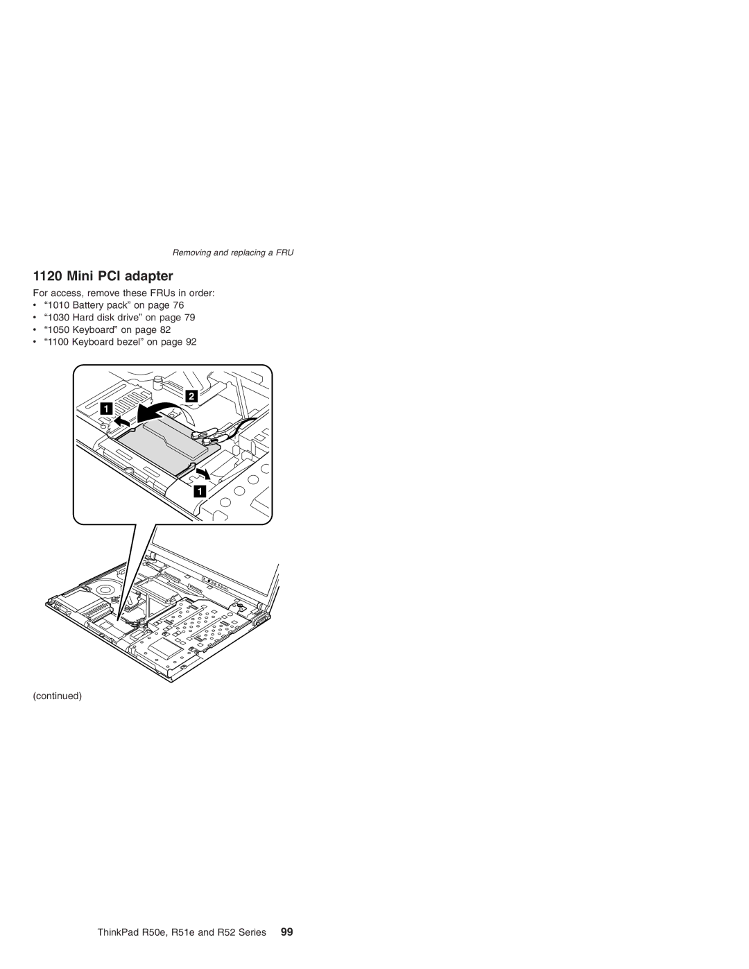 Lenovo R50e Series, R52 Series, R51e Series manual Mini PCI adapter 