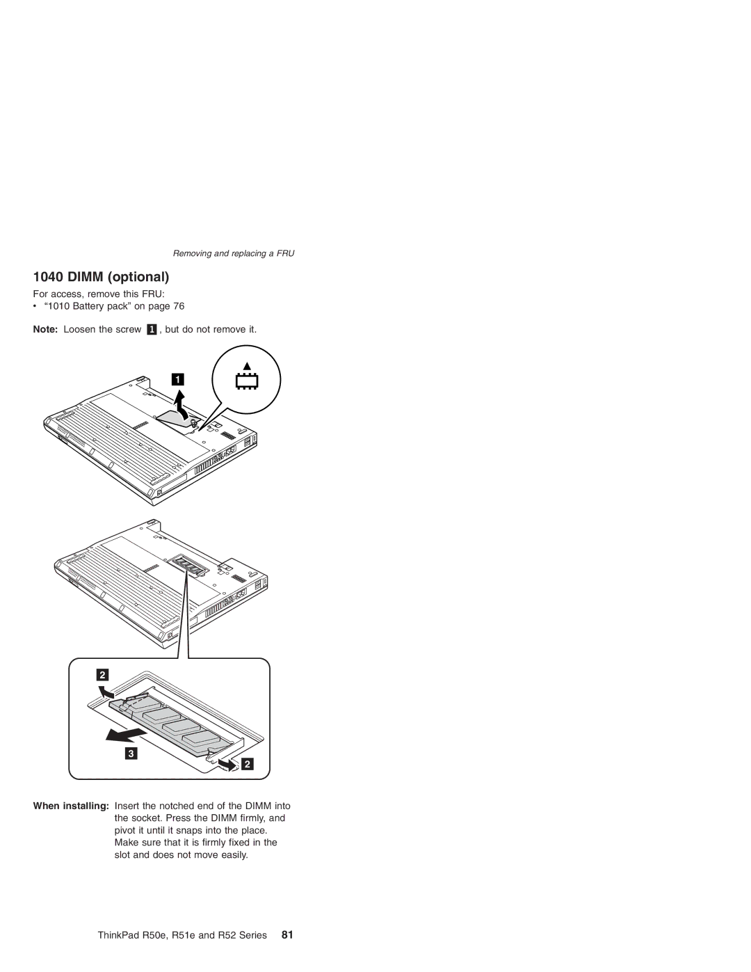 Lenovo R50e Series, R52 Series, R51e Series manual Dimm optional 