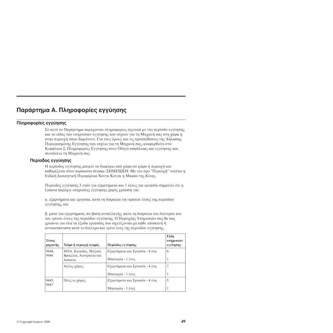 Lenovo R60 manual Παρ Πληροϕορ Εγγ, Περ Εγγ, Υπηρεσι Μηχαν Περιοχ Αγορ Εγγ 