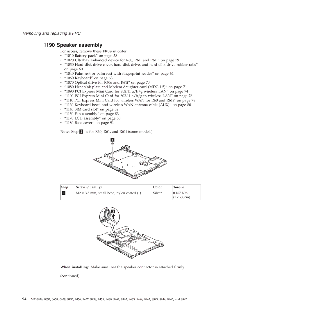 Lenovo R60E manual Speaker assembly 