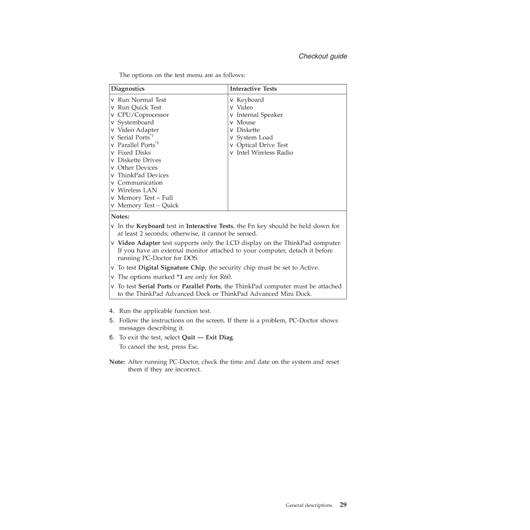 Lenovo R60E manual Diagnostics Interactive Tests 