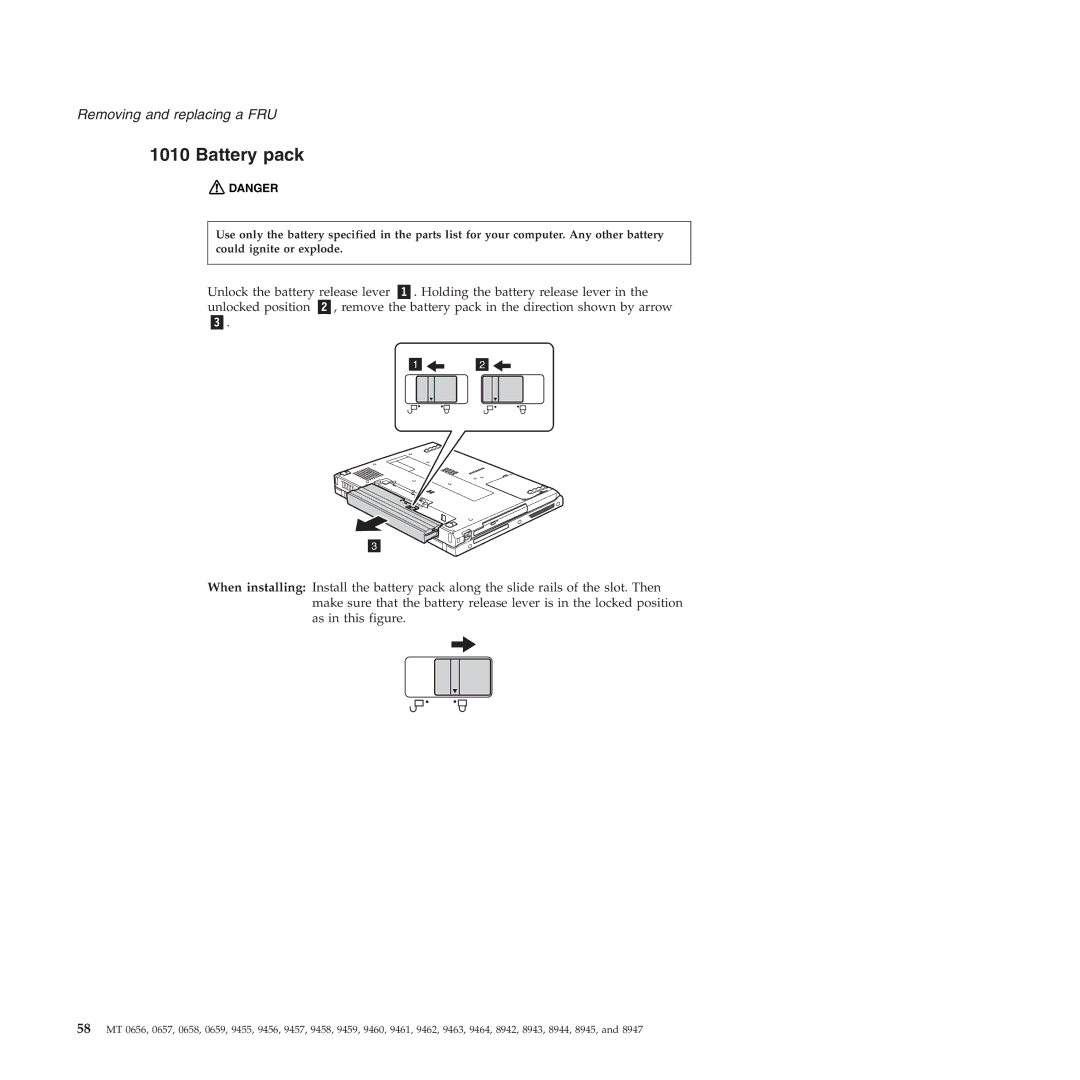 Lenovo R60E manual Battery pack 