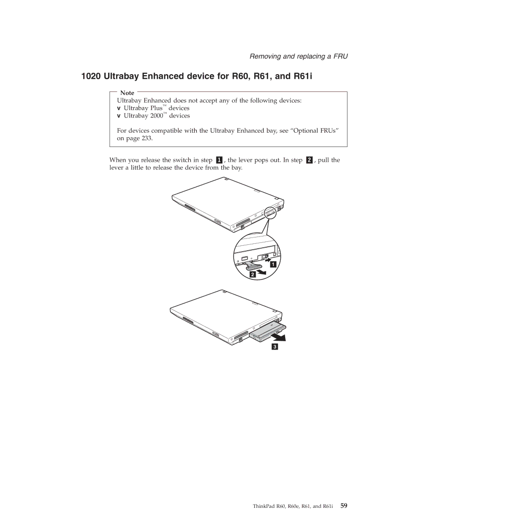 Lenovo R60E manual Ultrabay Enhanced device for R60, R61, and R61i 