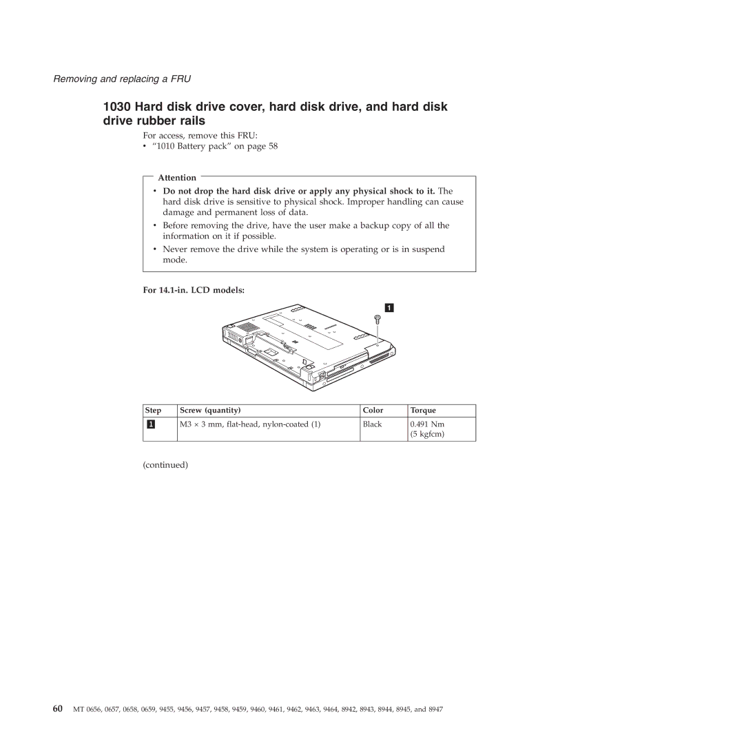 Lenovo R60E manual For 14.1-in. LCD models, Step Screw quantity Color Torque 