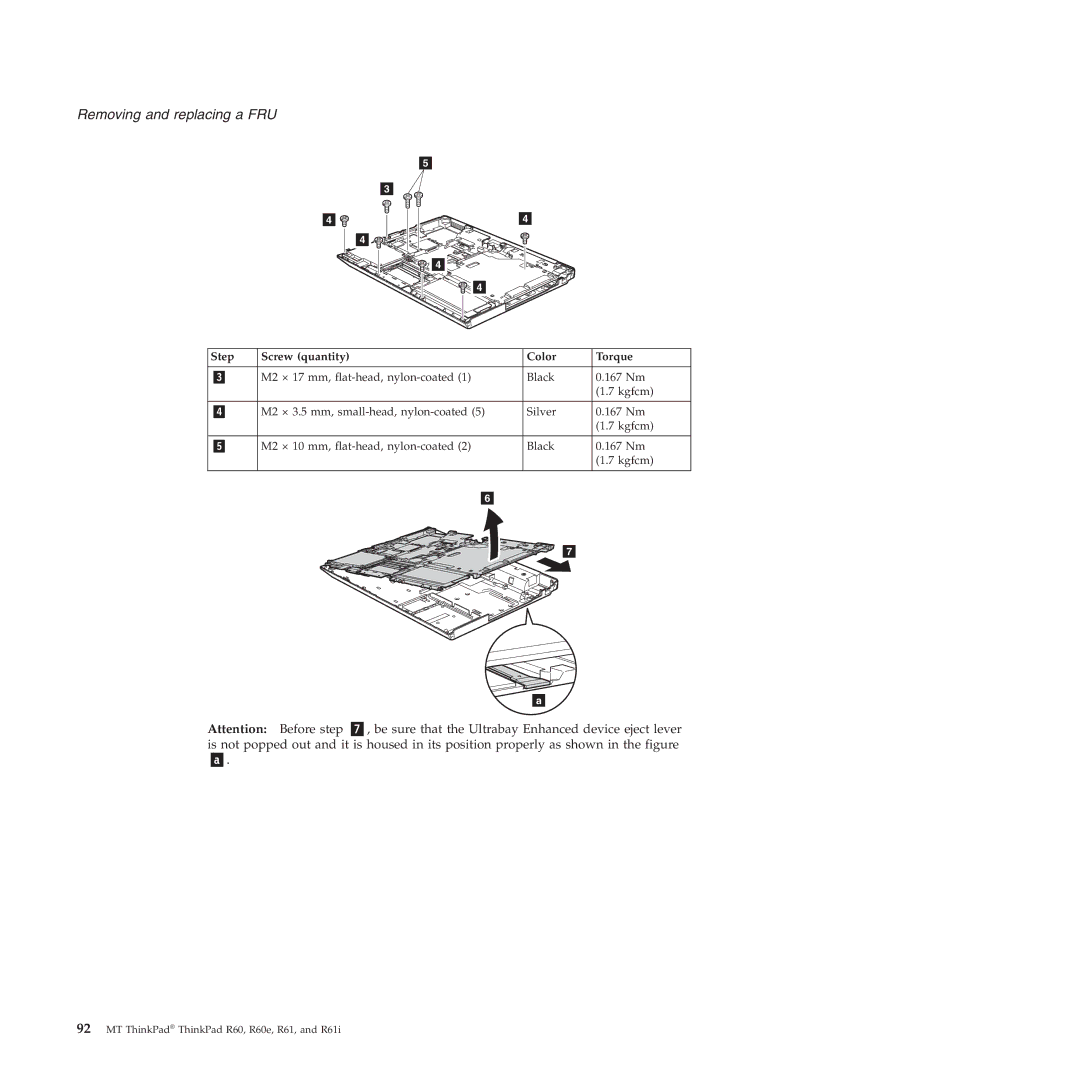 Lenovo R61I, R60E manual Be sure that the Ultrabay Enhanced device eject lever 