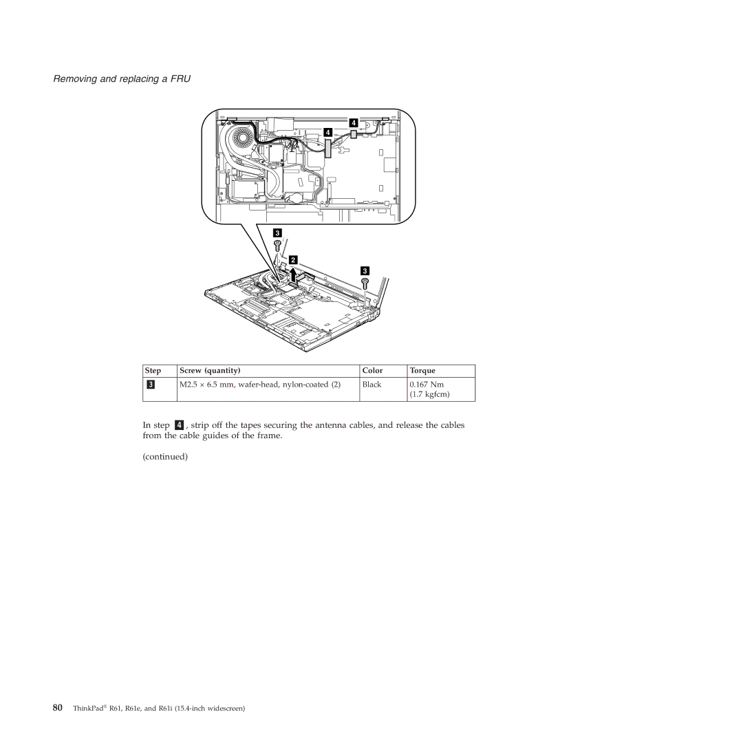 Lenovo R61E, R61I manual M2.5 × 6.5 mm, wafer-head, nylon-coated Black 167 Nm Kgfcm 